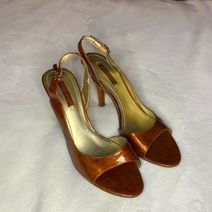 Brown Marble Vintage Open Toe Heel. Size: 9